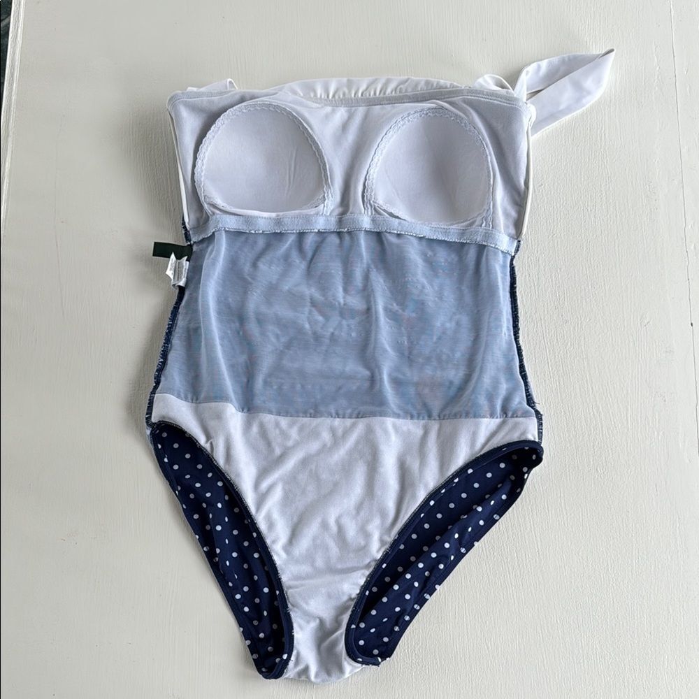 LAUREN RALPH LAUREN Navy White Polka Dot Retro Halter Women's Swimsuit Size 10 - Picture 5 of 9